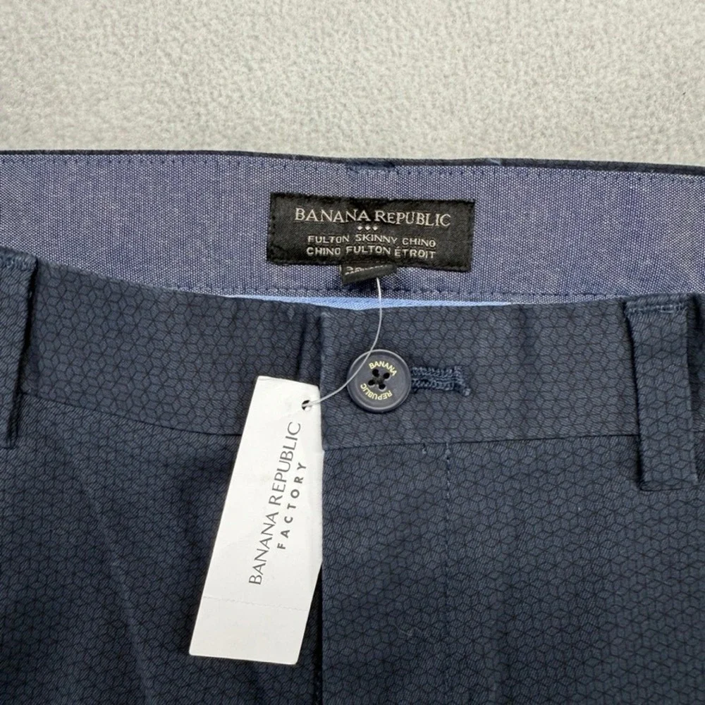 Banana Republic Pants Mens 36x30 Blue Fulton Skinny Chino Micro Print Cotton NEW
